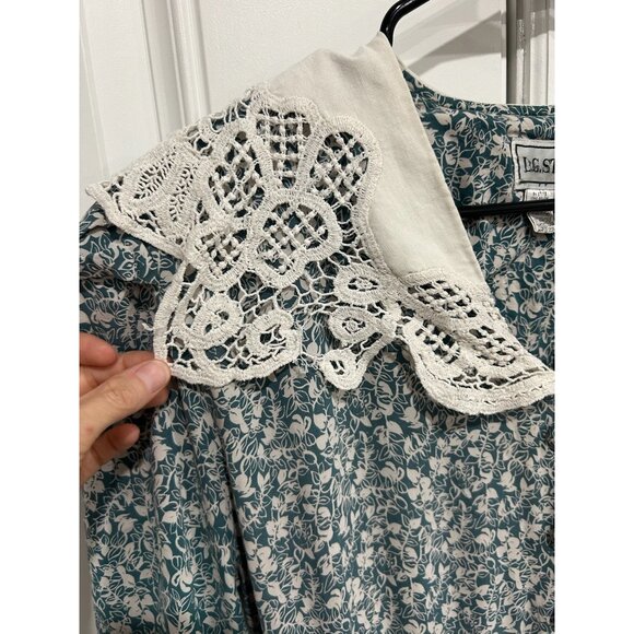 Vintage 80s L.G. Star Womens Floral Midi Dress Lace Collar Sz 18 Modest Cottagec - Picture 4 of 9